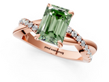 Rose gold Fancy Green Emerald  Cut Diamond Twist Band Solitaire with Prong Setting_67