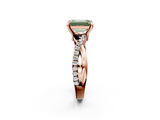 Rose gold Fancy Green Emerald  Cut Diamond Twist Band Solitaire with Prong Setting_68