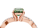 Rose gold Fancy Green Emerald  Cut Diamond Twist Band Solitaire with Prong Setting_70