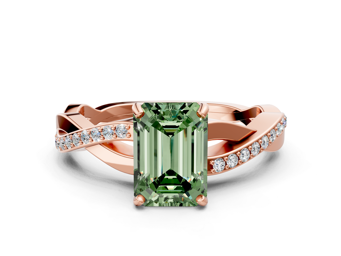 Rose gold Fancy Green Emerald  Cut Diamond Twisted Band Engagement Ring with Prong Setting_3