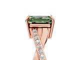 Rose gold Fancy Green Emerald  Cut Diamond Twisted Band Engagement Ring with Prong Setting_8