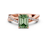 Rose gold Fancy Green Emerald  Cut Diamond Twisted Band with Pavé Setting and Four-Prong Setting_20