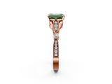 Rose gold Fancy Green Emerald  Cut Diamond with Milgrain Marquise and Bezel Accents on a Solitaire Band with Prong Setting_223