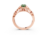 Rose gold Fancy Green Emerald  Cut Diamond with Milgrain Marquise and Bezel Accents on a Solitaire Band with Prong Setting_224