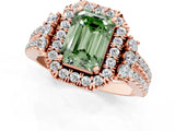 Rose gold Fancy Green Emerald  Cut Double Halo Diamond Engagement Ring with Pave Band and Four-Prong Setting 1