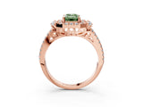Rose gold Fancy Green Emerald  Cut Double Halo Diamond Engagement Ring with Pave Band and Four-Prong Setting 3