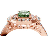 Rose gold Fancy Green Emerald  Cut Double Halo Diamond Engagement Ring with Pave Band and Four-Prong Setting 4