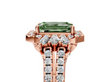Rose gold Fancy Green Emerald  Cut Double Halo Diamond Engagement Ring with Pave Band and Four-Prong Setting 5