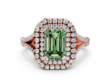 Rose gold Fancy Green Emerald  Cut Double Halo Split Shank Diamond Ring with Prong Setting_49