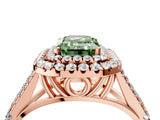 Rose gold Fancy Green Emerald  Cut Double Halo Split Shank Diamond Ring with Prong Setting_53