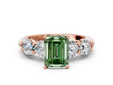 Rose gold Fancy Green Emerald  Cut Five-Stone Prong Set Diamond Ring with Classic Band_32