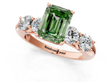 Rose gold Fancy Green Emerald  Cut Five-Stone Prong Set Diamond Ring with Classic Band_33