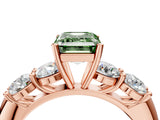 Rose gold Fancy Green Emerald  Cut Five-Stone Prong Set Diamond Ring with Classic Band_36