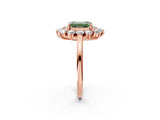 Rose gold Fancy Green Emerald Cut Halo Cluster Diamond Ring with Pave Band and Four-Prong Setting_14