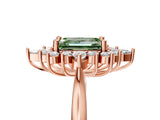Rose gold Fancy Green Emerald Cut Halo Diamond Cluster Ring with Marquise and Round Stones on a White Gold Band with Prong Setting_5