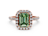 Rose gold Fancy Green Emerald  Cut Halo Diamond Engagement Ring with Pave Band and Four-Prong Setting_20