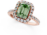 Rose gold Fancy Green Emerald  Cut Halo Diamond Engagement Ring with Pave Band and Four-Prong Setting_21
