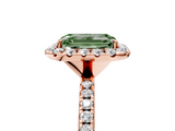 Rose gold Fancy Green Emerald  Cut Halo Diamond Engagement Ring with Pave Band and Four-Prong Setting_25