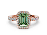 Rose gold Fancy Green Emerald  Cut Halo Diamond Engagement Ring with Pave Band and Four-Prong Setting_28
