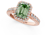 Rose gold Fancy Green Emerald  Cut Halo Diamond Engagement Ring with Pave Band and Four-Prong Setting_29