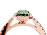 Rose gold Fancy Green Emerald  Cut Halo Diamond Engagement Ring with Pave Band and Four-Prong Setting_32