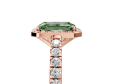 Rose gold Fancy Green Emerald  Cut Halo Diamond Engagement Ring with Pave Band and Four-Prong Setting_33