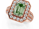 Rose gold Fancy Green Emerald Cut Halo Diamond Engagement Ring with Pave Split Shank and Four-Prong Setting_13