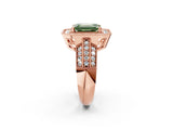 Rose gold Fancy Green Emerald Cut Halo Diamond Engagement Ring with Pave Split Shank and Four-Prong Setting_14