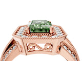 Rose gold Fancy Green Emerald Cut Halo Diamond Engagement Ring with Pave Split Shank and Four-Prong Setting_16