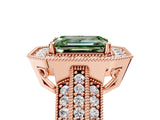 Rose gold Fancy Green Emerald Cut Halo Diamond Engagement Ring with Pave Split Shank and Four-Prong Setting_17