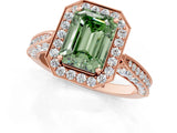 Rose gold Fancy Green Emerald Cut Halo Diamond Engagement Ring with Split Shank Band and Four-Prong Setting_1