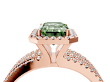 Rose gold Fancy Green Emerald  Cut Halo Diamond Engagement Ring with Split Shank and Four-Prong Setting_24