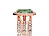 Rose gold Fancy Green Emerald  Cut Halo Diamond Engagement Ring with Split Shank and Four-Prong Setting_25