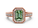 Rose gold Fancy Green Emerald  Cut Halo Diamond Pave Band Ring with Four-Prong Setting_44