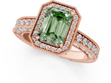 Rose gold Fancy Green Emerald  Cut Halo Diamond Pave Band Ring with Four-Prong Setting_45