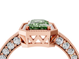 Rose gold Fancy Green Emerald  Cut Halo Diamond Pave Band Ring with Four-Prong Setting_48