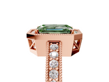 Rose gold Fancy Green Emerald  Cut Halo Diamond Pave Band Ring with Four-Prong Setting_49