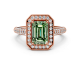 Rose gold Fancy Green Emerald  Cut Halo Diamond Pave Band with Four-Prong Setting_37