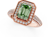 Rose gold Fancy Green Emerald  Cut Halo Diamond Pave Band with Four-Prong Setting_38