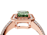 Rose gold Fancy Green Emerald  Cut Halo Diamond Pave Band with Four-Prong Setting_41