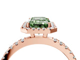 Rose gold Fancy Green Emerald Cut Halo Diamond Pave Band with Prong Setting_4