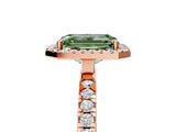 Rose gold Fancy Green Emerald Cut Halo Diamond Pave Band with Prong Setting_5