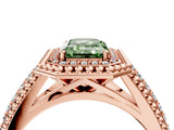Rose gold Fancy Green Emerald Cut Halo Diamond Ring with Beaded Split Shank and Four-Prong Setting_4