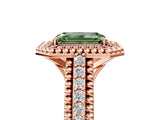 Rose gold Fancy Green Emerald Cut Halo Diamond Ring with Beaded Split Shank and Four-Prong Setting_5