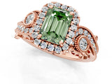 Rose gold Fancy Green Emerald Cut Halo Diamond Ring with Milgrain and Bezel Accents on a Split Shank Band_13