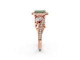 Rose gold Fancy Green Emerald Cut Halo Diamond Ring with Milgrain and Bezel Accents on a Split Shank Band_14