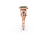 Rose gold Fancy Green Emerald Cut Halo Diamond Ring with Milgrain and Bezel Accents on a Split Shank Band_26