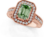 Rose gold Fancy Green Emerald  Cut Halo Diamond Ring with Pavé Band and Four-Prong Setting_68