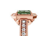 Rose gold Fancy Green Emerald  Cut Halo Diamond Ring with Pavé Band and Four-Prong Setting_72