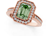 Rose gold Fancy Green Emerald  Cut Halo Diamond Ring with Pavé Band and Milgrain Prong Setting_33